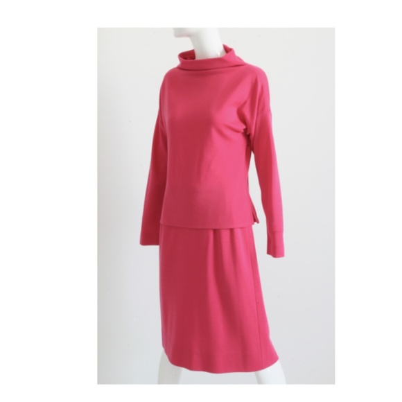 Bonnie Cashin for Sills Suit Pink Wool Knit Raglan Sleeve Top + Skirt Vintage - Picture 4 of 7